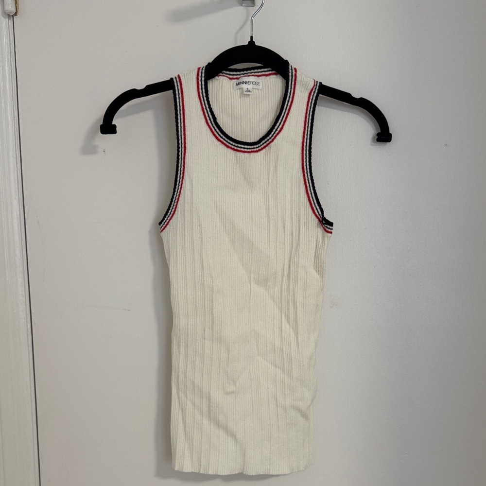 Minnie Rose Cream Ribbed Top with Red and Black Trim